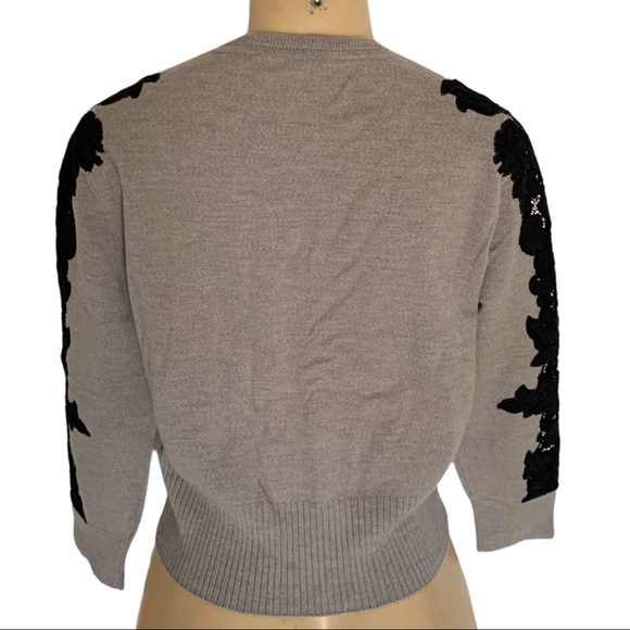 Diane Von Furstenberg Wool Grey Sweater Black Lace Blouse Top Designer - Picture 5 of 8